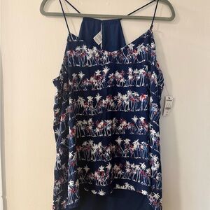 Express Navy Palm-Print Spaghetti-Strap Cami with Red & White Detail